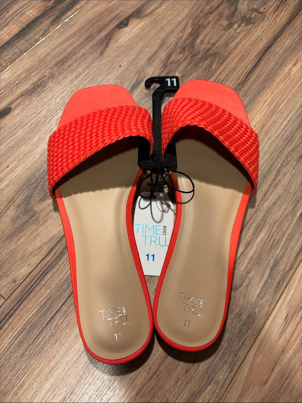 Time and Tru coral Woven Slide Mules